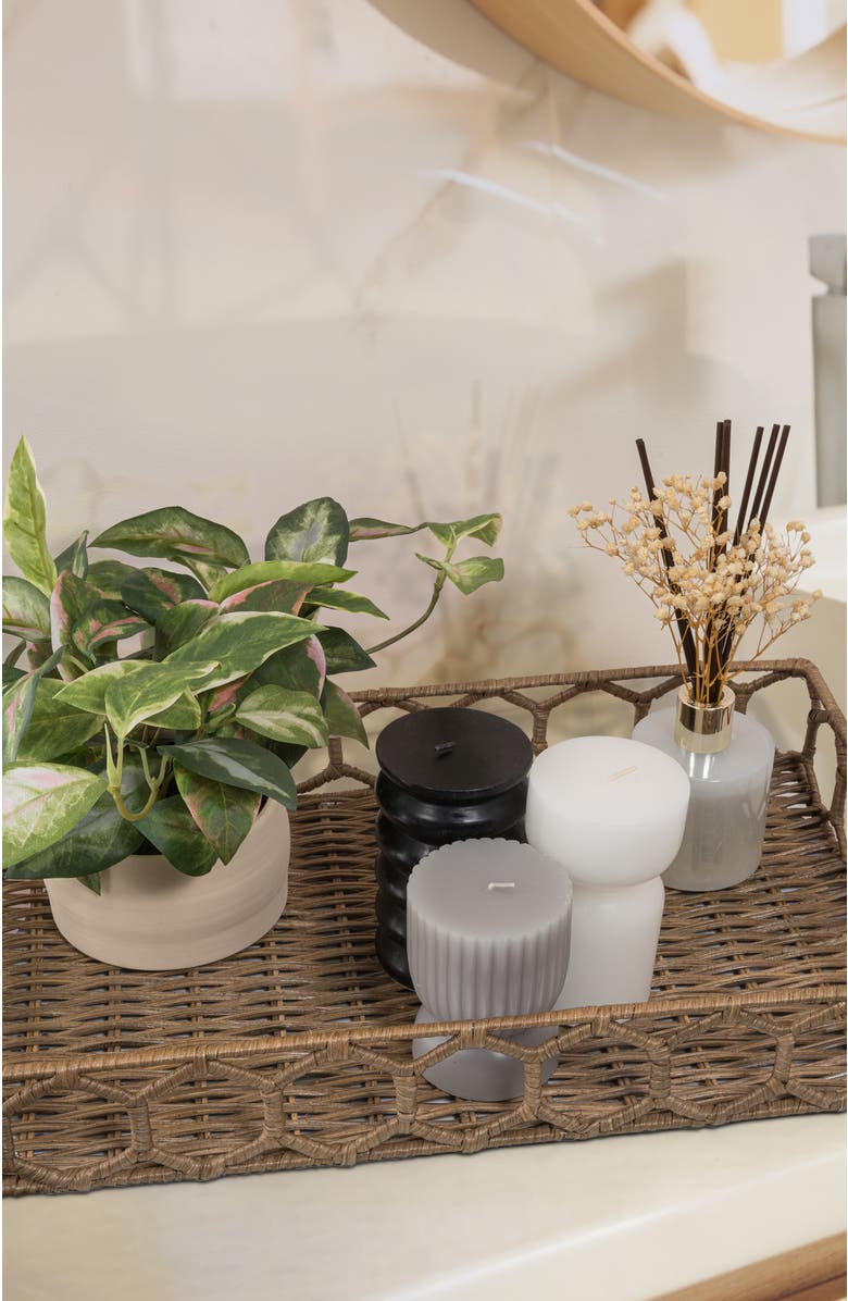 HAPPIMESS Honeycomb 19.75" Rustic Bohemian Hand-Woven Rattan Tray, Natural, Alternate, color, Natural