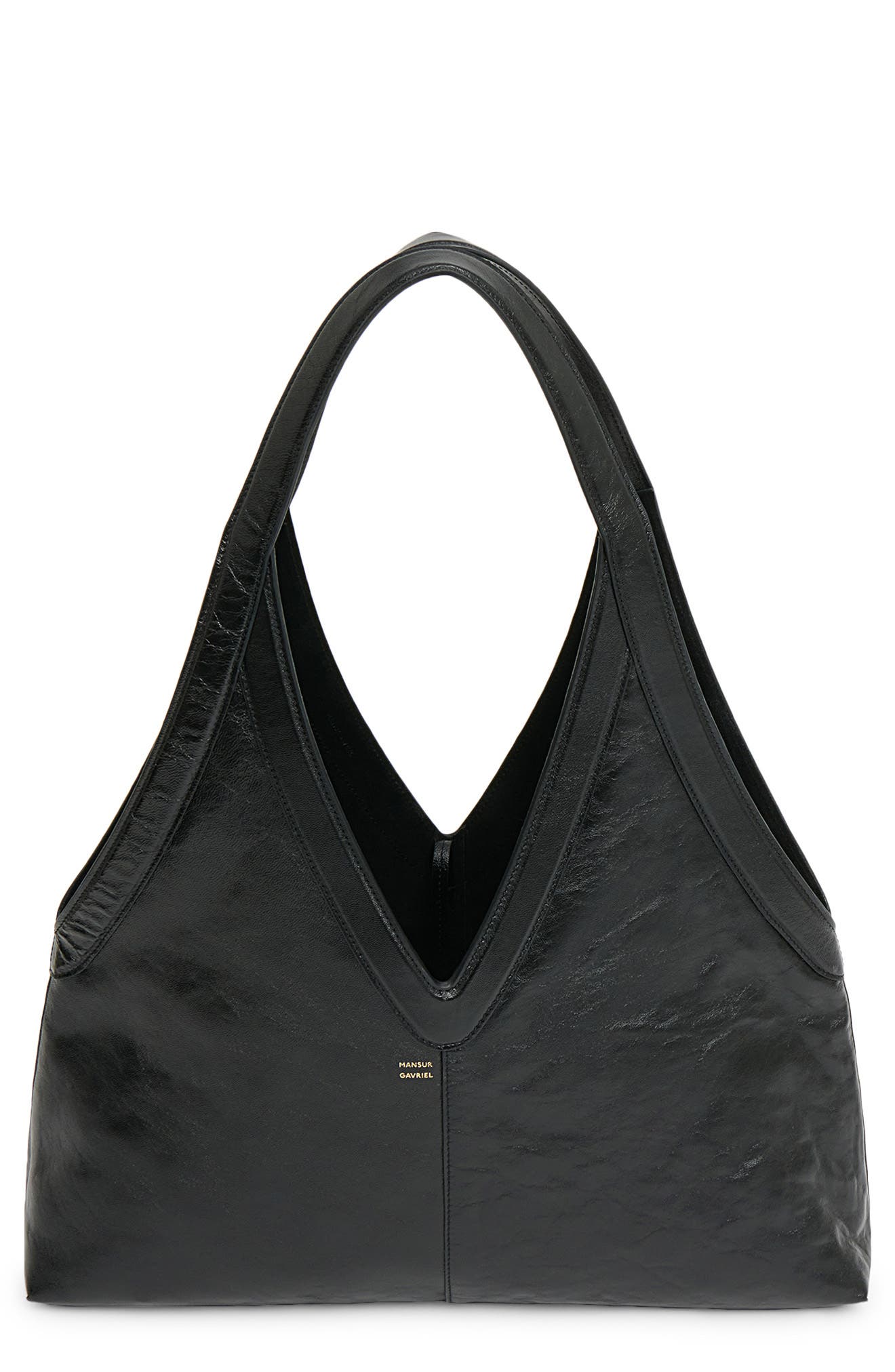 Soft M Leather Tote, Main, color, BLACK