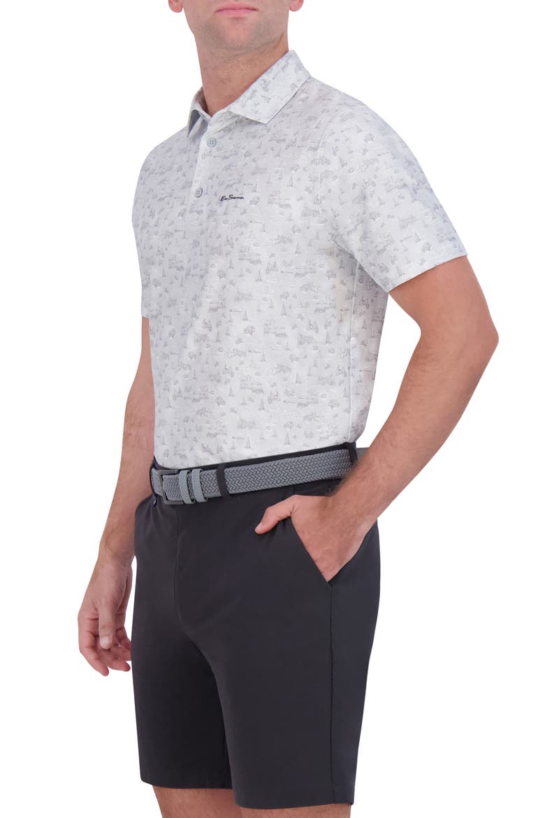 Amalfi Holiday Print Stretch Tech Polo, Alternate, color, LIGHT GREY
