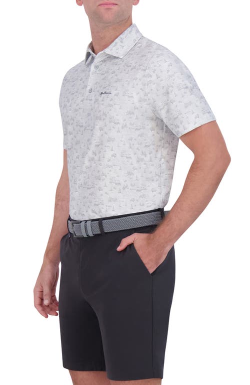 Ben Sherman Amalfi Holiday Print Stretch Tech Polo In Gray