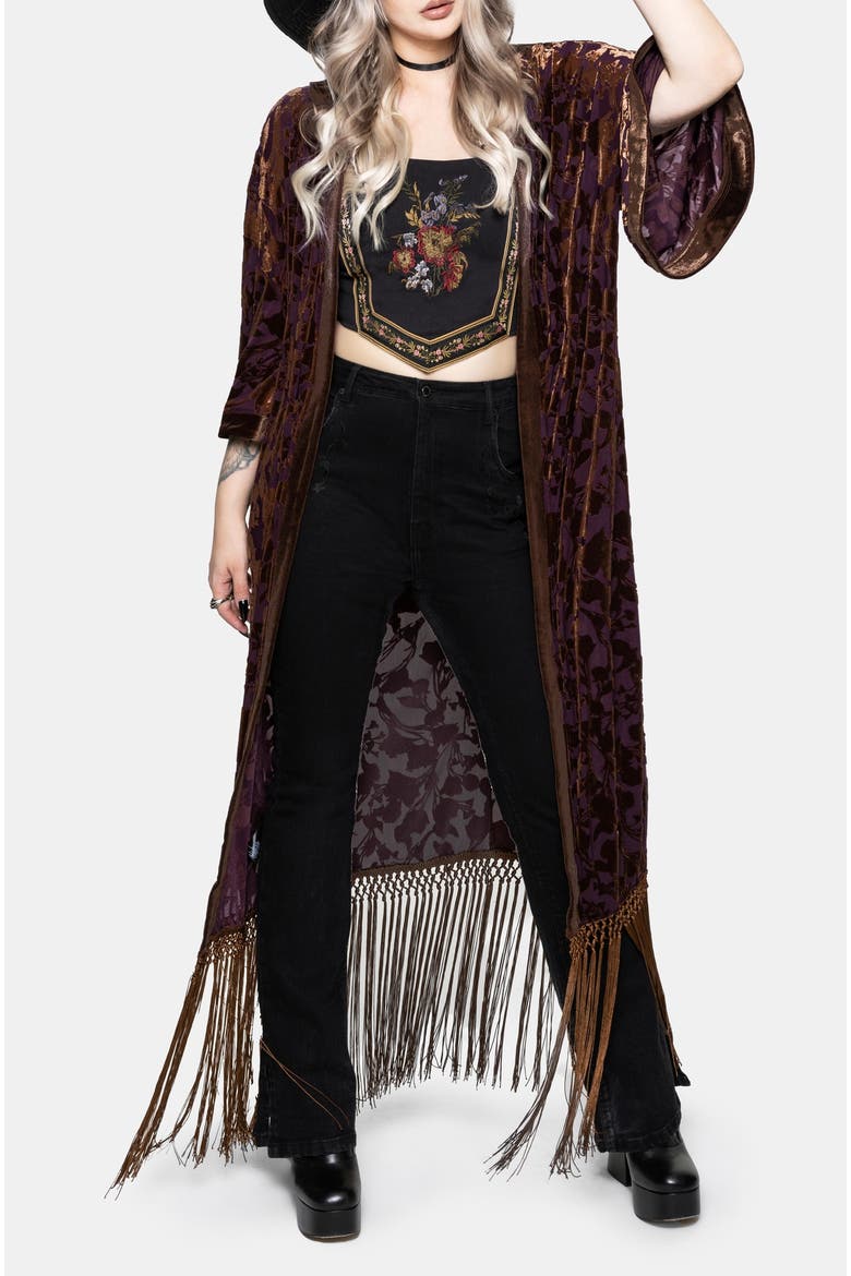 Sienna Devore Fringe Robe, Alternate, color, Orange