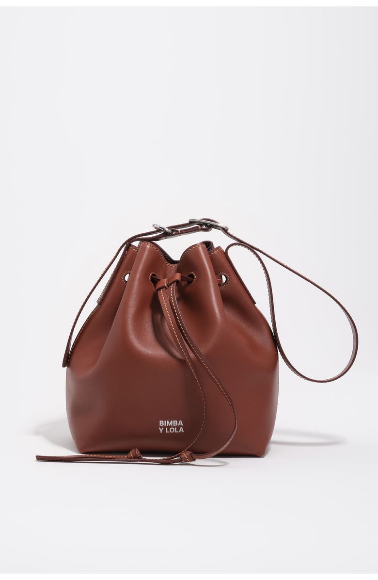 Bimba y Lola Large leather Carlino bucket bag, Main, color, Nut