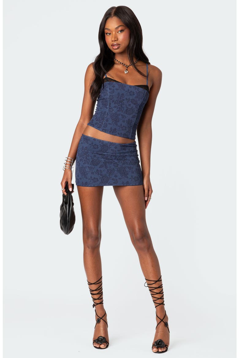 Amal Floral Print Lace Trim Crop Camisole, Alternate, color, NAVY