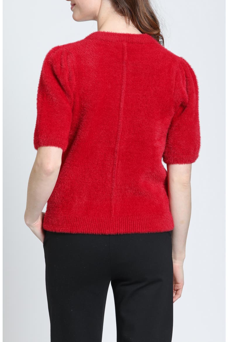 Fuzzy Puff Sleeve Cardigan, Alternate, color, RED