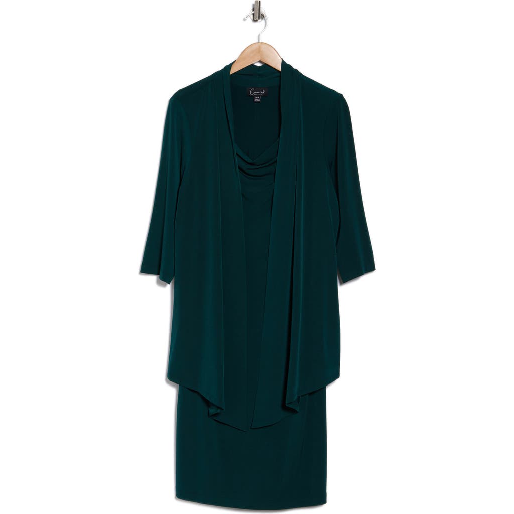 Connected Apparel Knit Mock Jacket Dress In Hunter