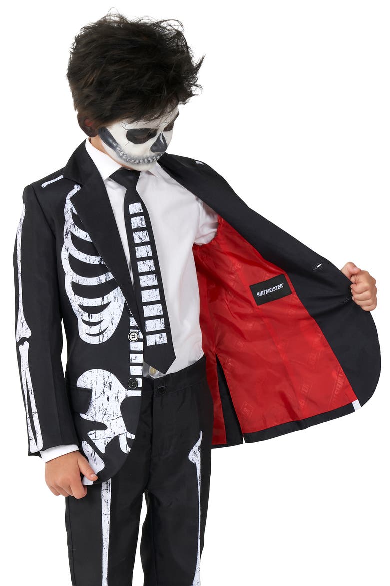 Kids' Suitmeister Skeleton Grunge Two-Piece Suit with Tie, Alternate, color, BLACK