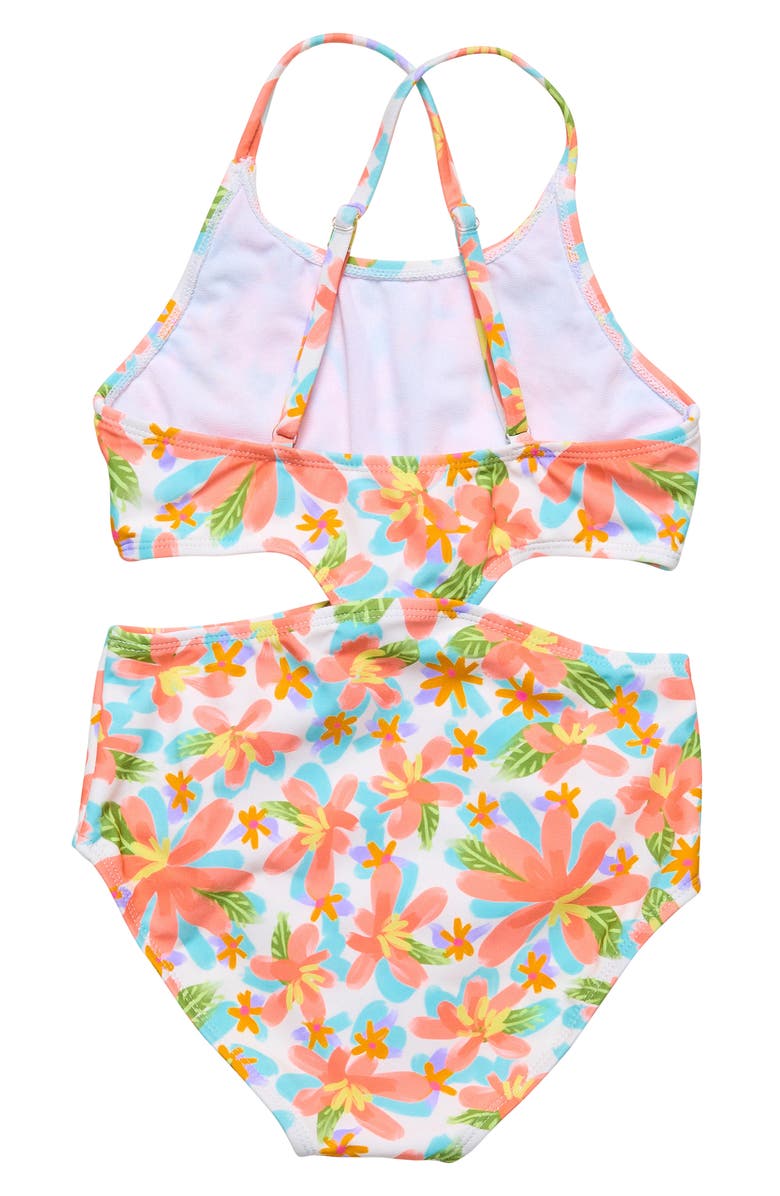 Snapper Rock Kids' Tropical Print Cutout One-Piece Swimsuit, Alternate, color, Multi