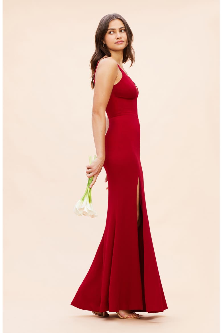 Iris Slit Crepe Gown, Alternate, color, GARNET
