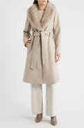 BCBG Belted Wrap Coat with Faux Fur Collar