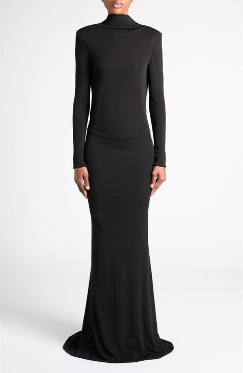 Long Sleeve Crepe Jersey Gown