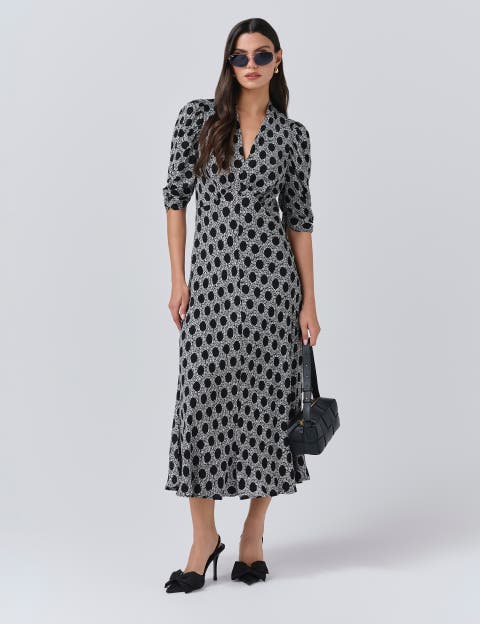 Mia Crepe Polka Dot Midi Tea Dress