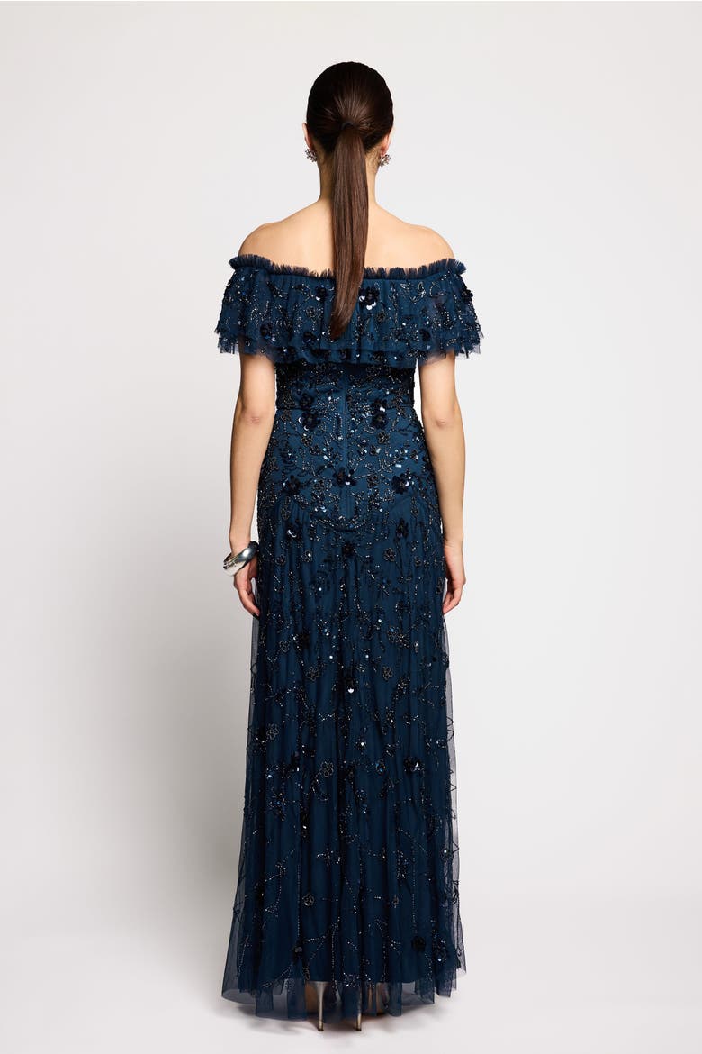 Floral Embellished Sequins Maxi Dress, Alternate, color, NAVY