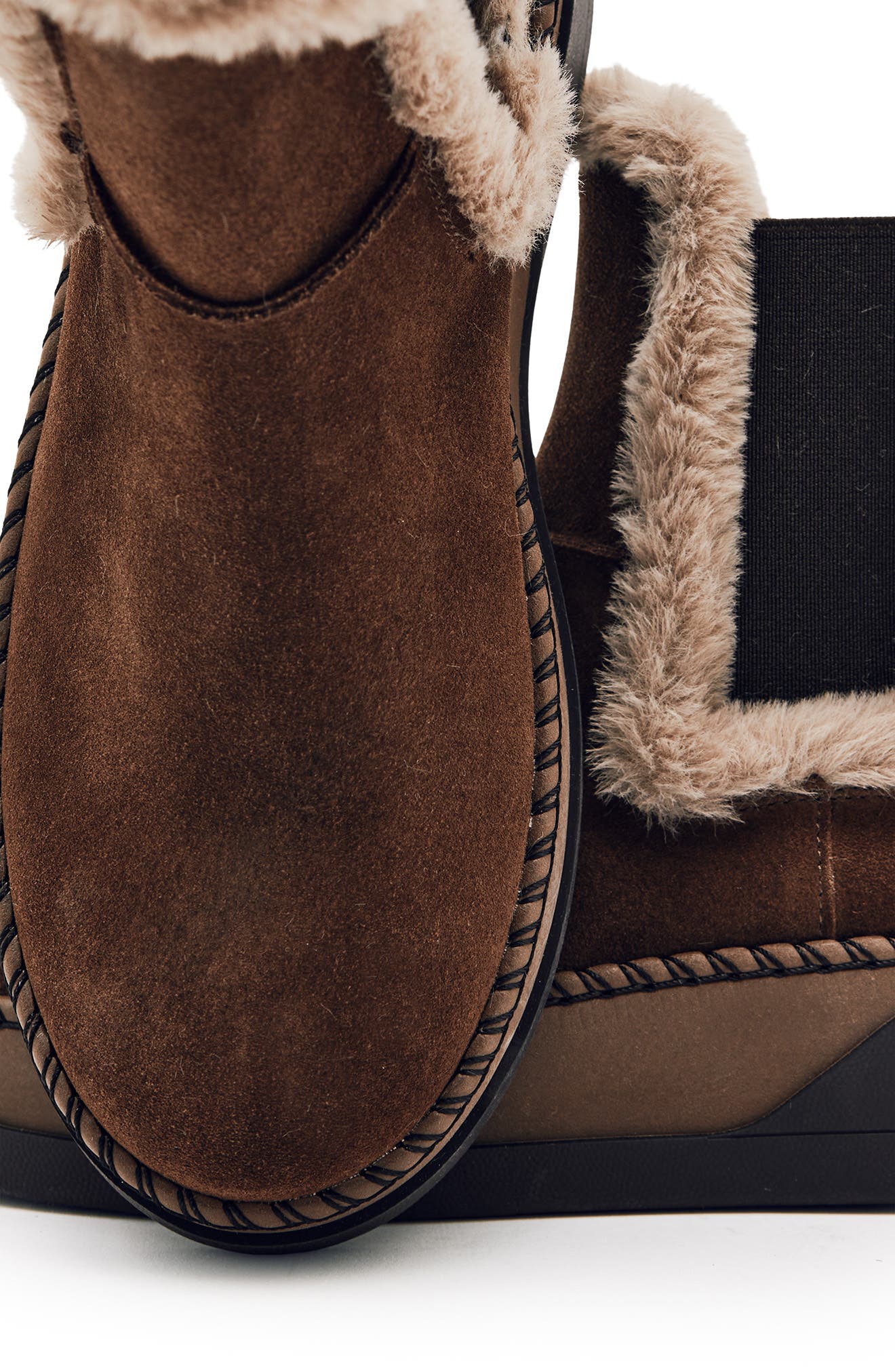 Reiss Lexi Faux Fur Lined Chelsea Boot, Alternate, color, Chocolate