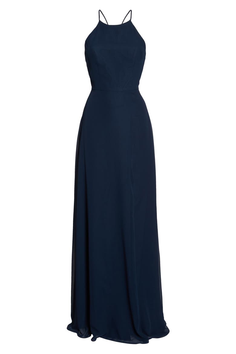 Kayla A-Line Halter Gown, Alternate, color, NAVY