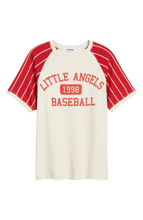 Daydreamer Little Angels Colorblock Cotton Graphic Baseball T-shirt In White
