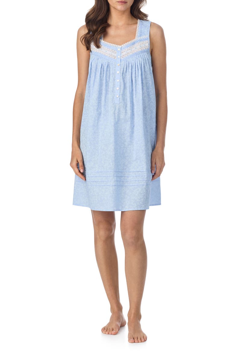 Sleeveless Short Cotton Lawn Nightgown, Alternate, color, BLUE/ WHITE