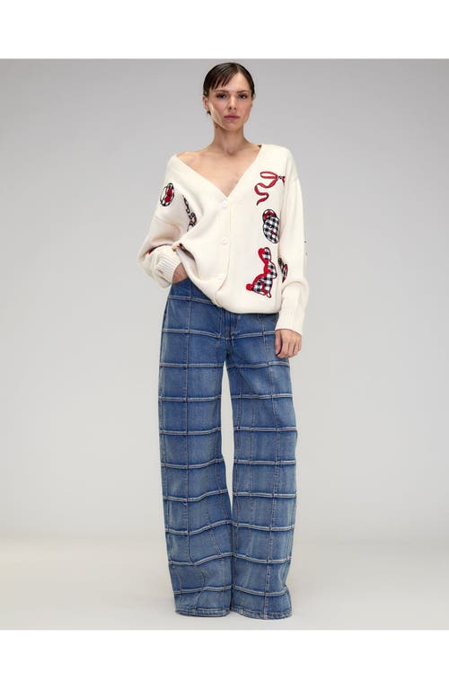 Cynthia Rowley Playful Patchwork Cardigan In White/red