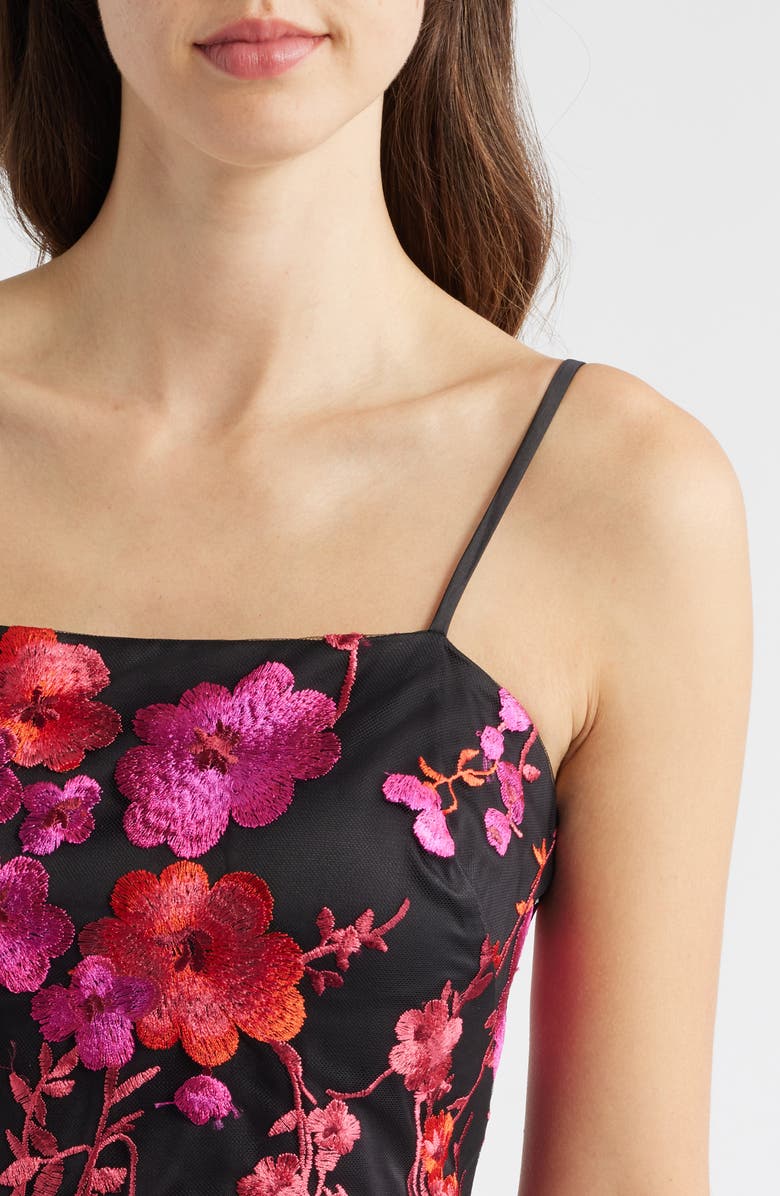 Eliza J Embroidered Mesh Dress, Alternate, color, Black/ Fuschia