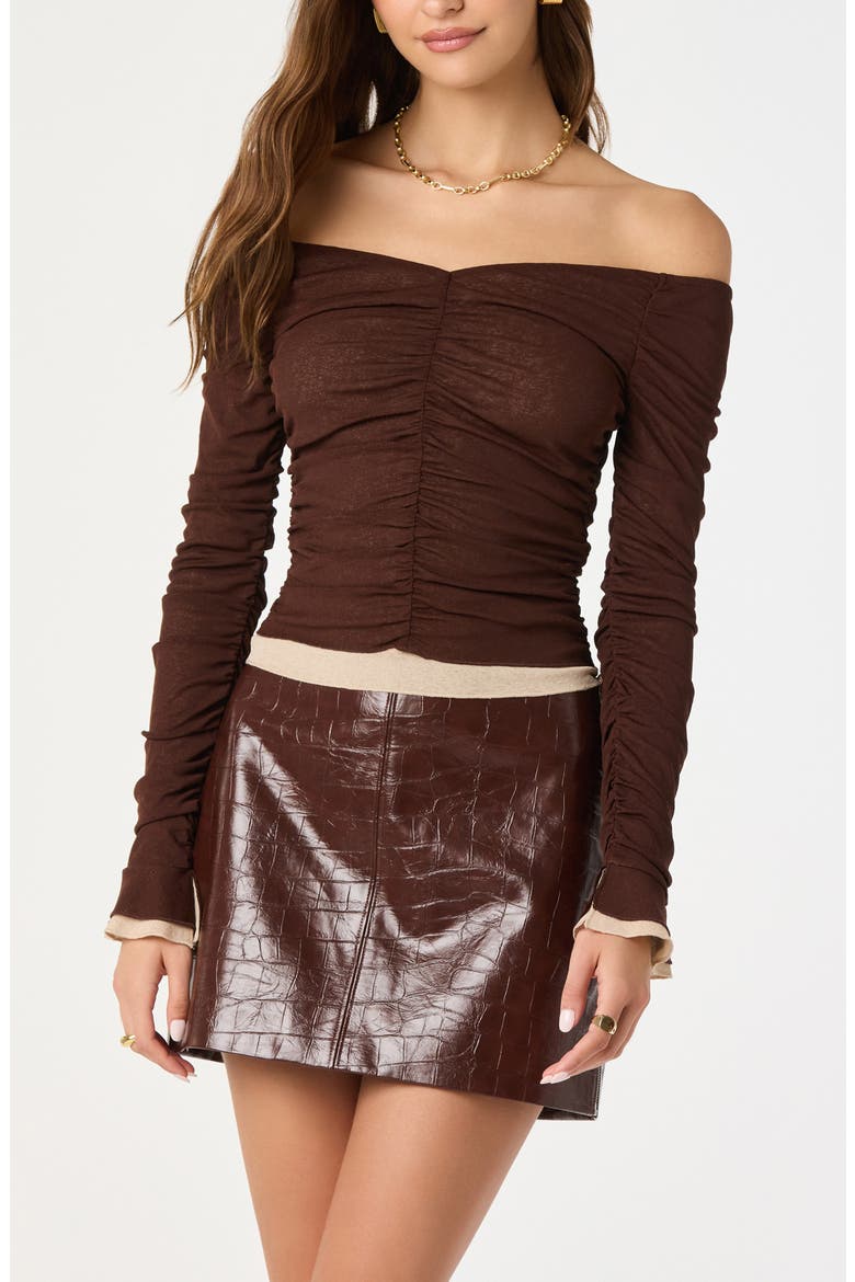 Ruched Off the Shoulder Top, Main, color, BROWN