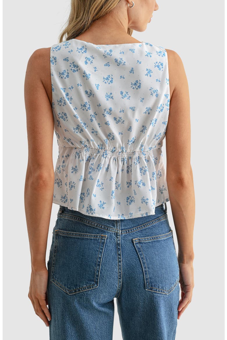 Lace Trim Pleated Sleeveless Top, Alternate, color, IVORY BLUE