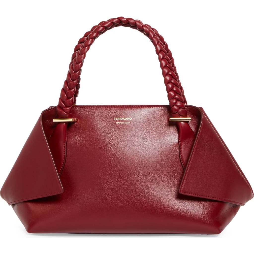 Ferragamo The Scarf Leather Top Handle Bag In Borgogna