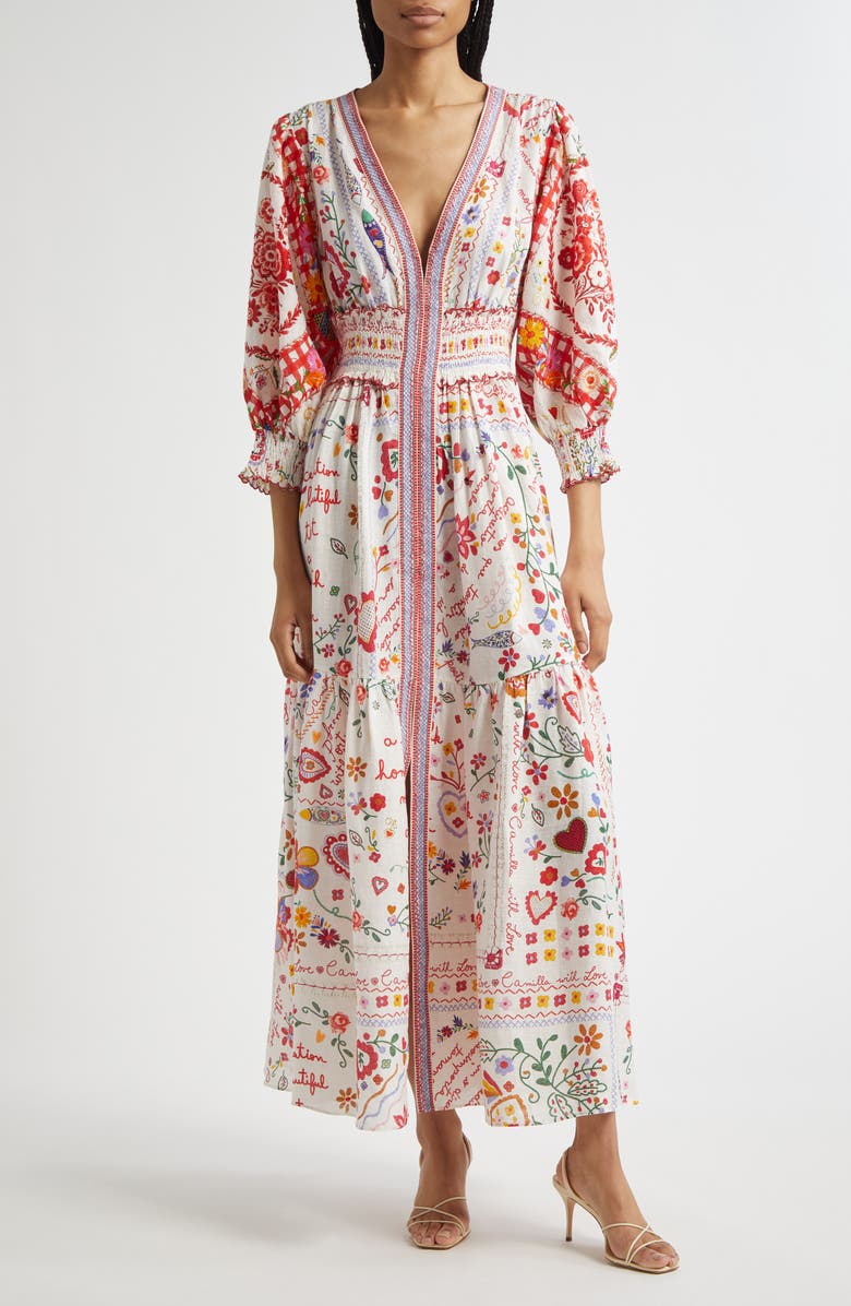 Camilla Shirred Waist Linen Maxi Dress, Main, color,