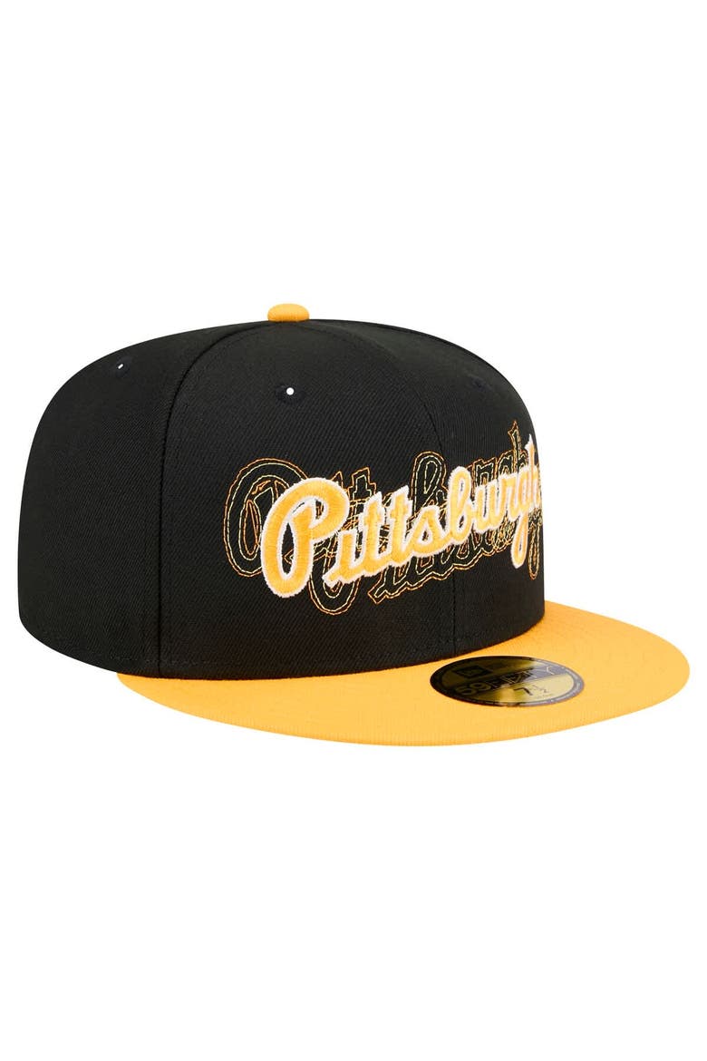 Men's New Era Black Pittsburgh Pirates Shadow Stitch 59FIFTY Fitted Hat, Alternate, color, Black