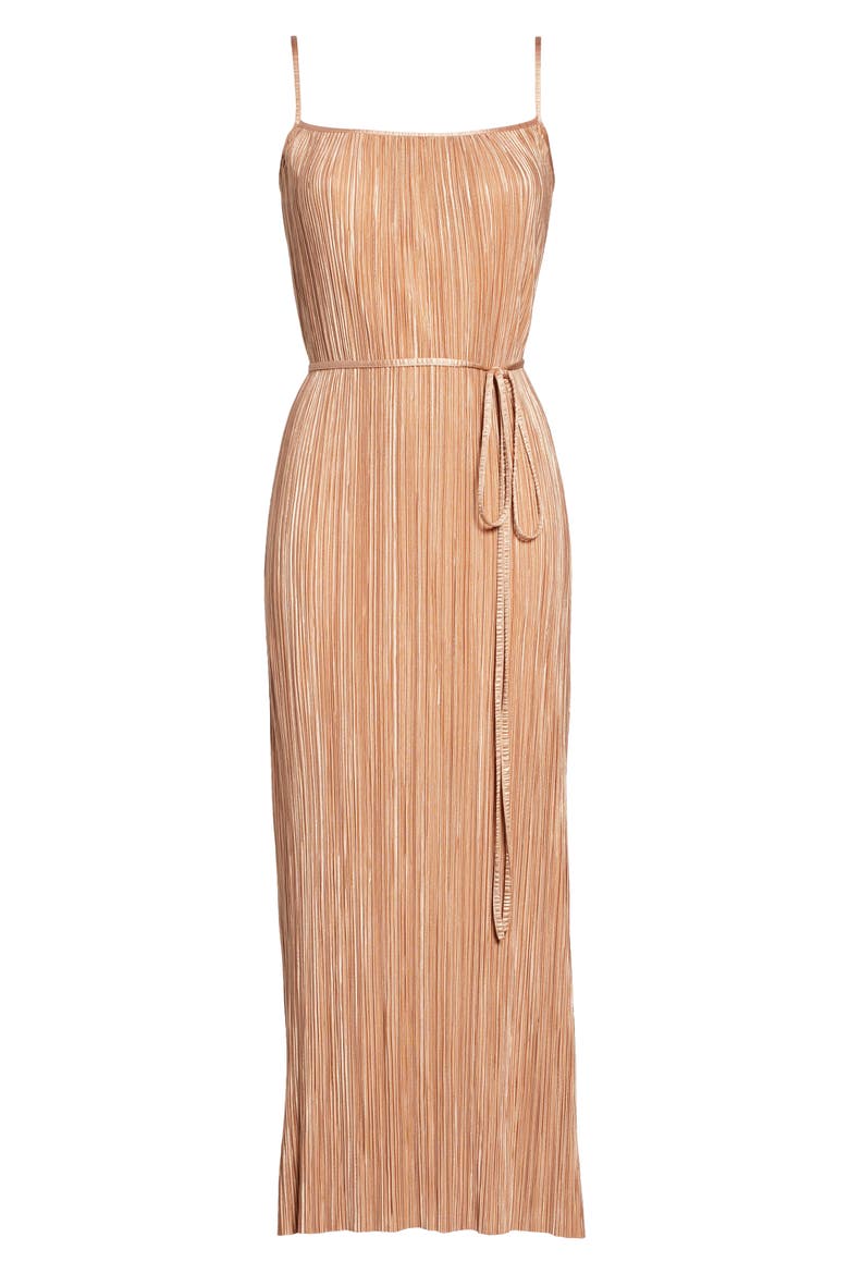 Metallic Plissé Dress, Alternate, color, NUDE