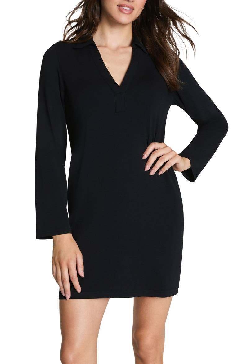Long Sleeve Sleek Jersey Mini Shirtdress, Alternate, color, CLASSIC BLACK