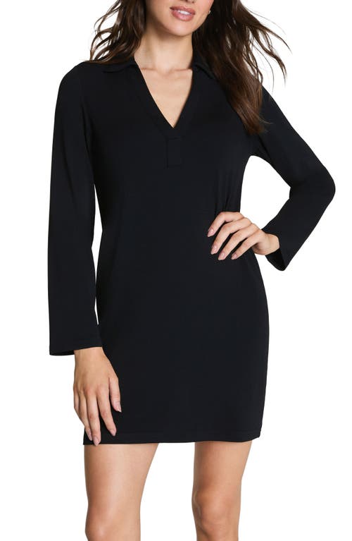Spanx ® Long Sleeve Sleek Jersey Mini Shirtdress In Black
