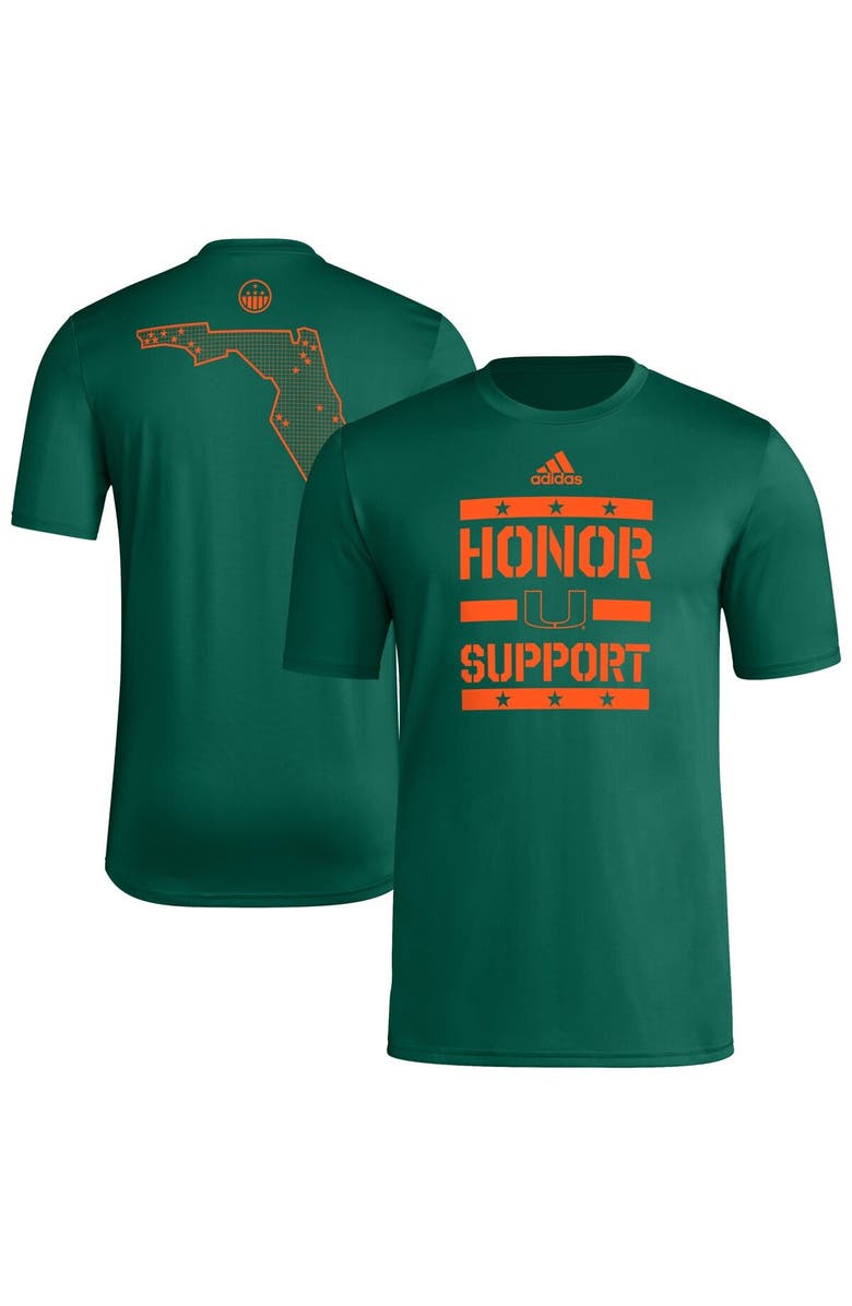 adidas Men's adidas Green Miami Hurricanes Honor & Support Pre-Game T-Shirt, Main, color, Green