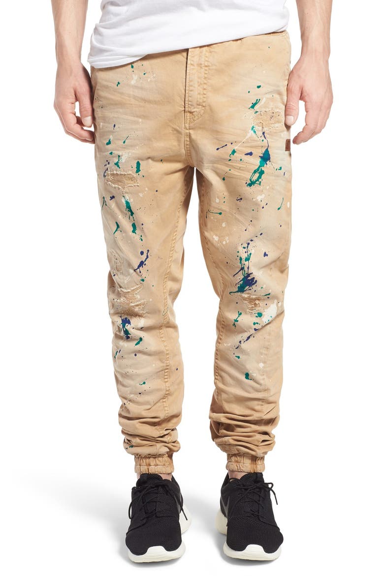 'Damiana' Splatter Paint Stretch Woven Jogger Pants, Main, color, KHAKI