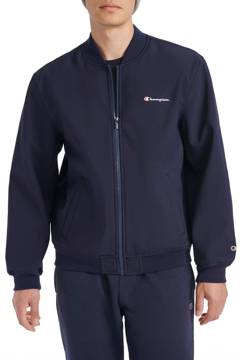 Softshell Varsity Bomber Jacket, Main, color, PEACOAT