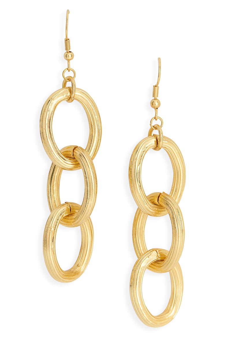 Ridged Link Drop Earrings, Main, color, GOLD