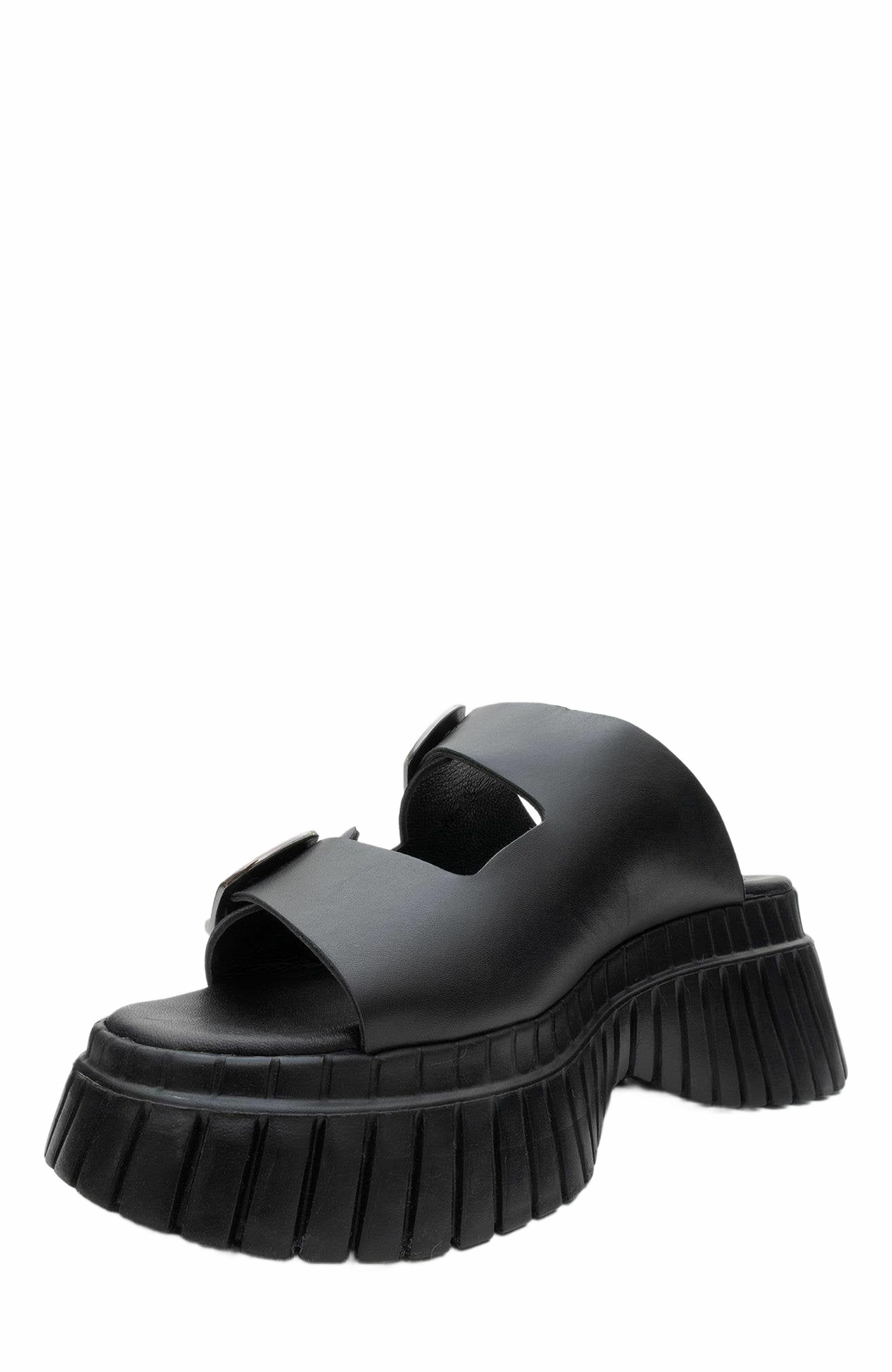 Forever & Always Shoes Joanes Leather Two-Strap Platform Sandal, Alternate, color, Black Leather