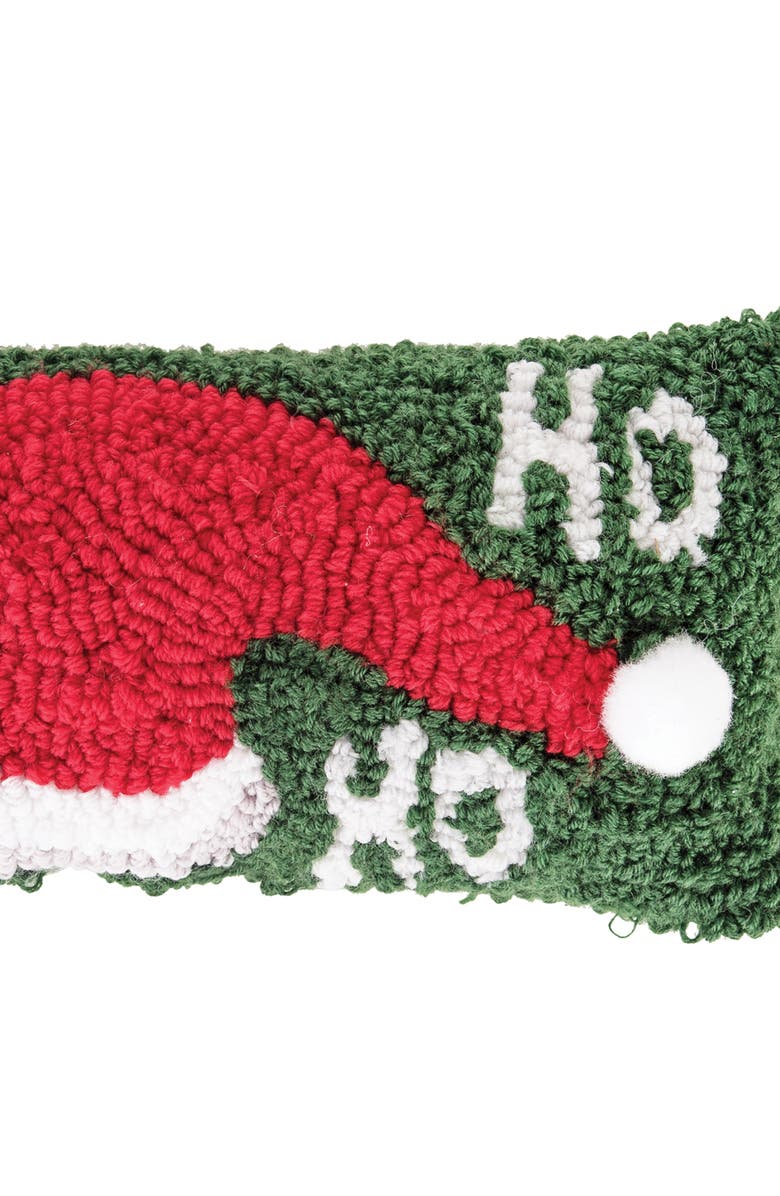 C&F Home "Ho, Ho, Ho" Santa Hat Hooked Petite Accent Pillow, 6" x 12", Alternate, color, Green