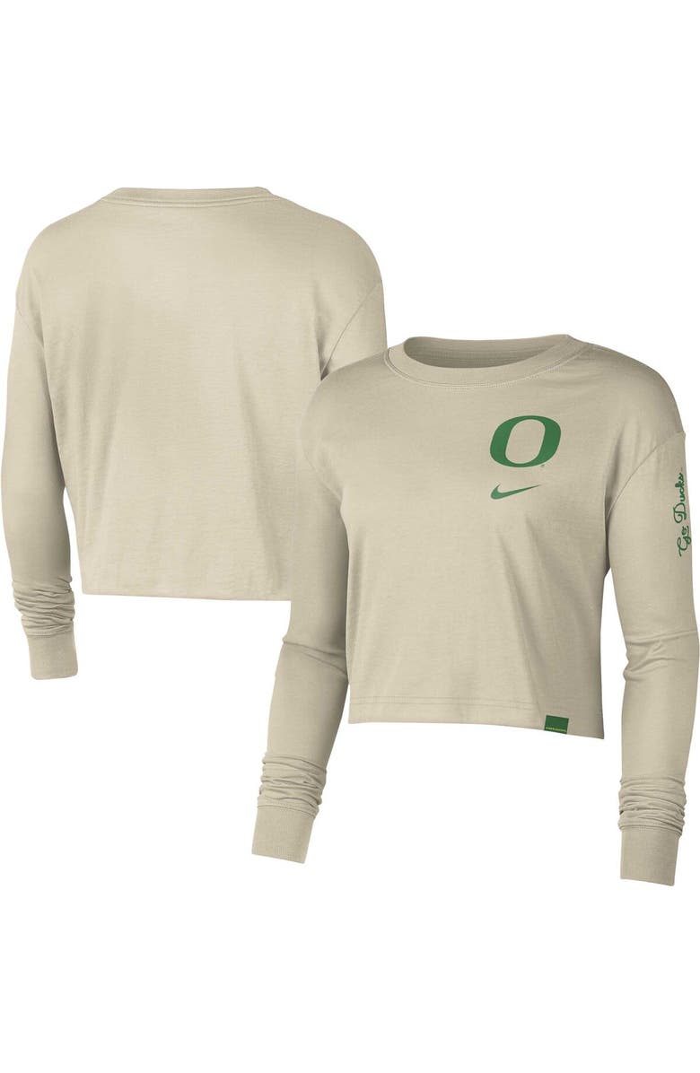 Nike Women's Nike Cream Oregon Ducks Varsity Letter Long Sleeve Crop Top, Main, color, 