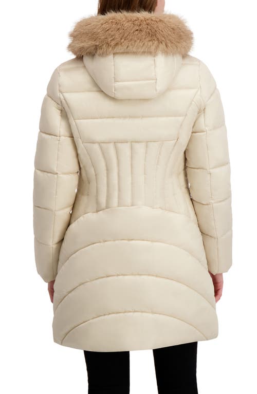 Laundry By Shelli Segal Puffer Jacket With Faux Fur Trim Hood In Neutral