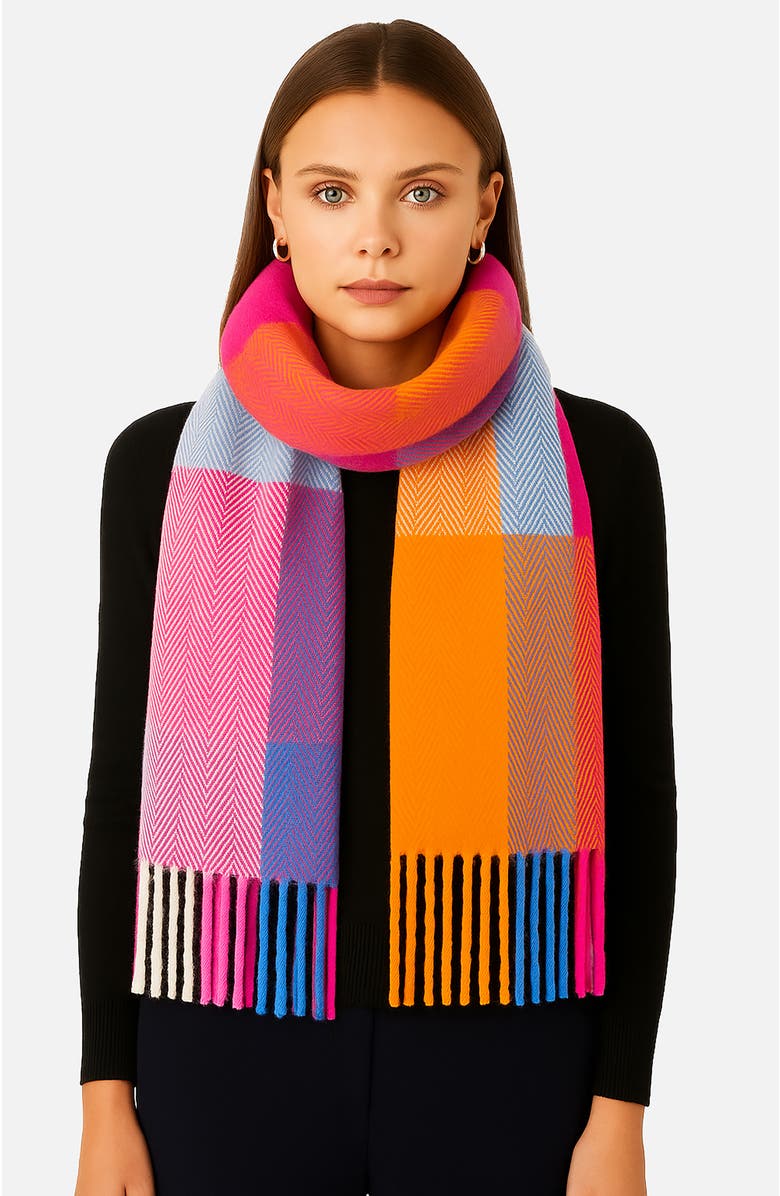 Yumi Herringbone Color Block Scarf, Main, color, Blue