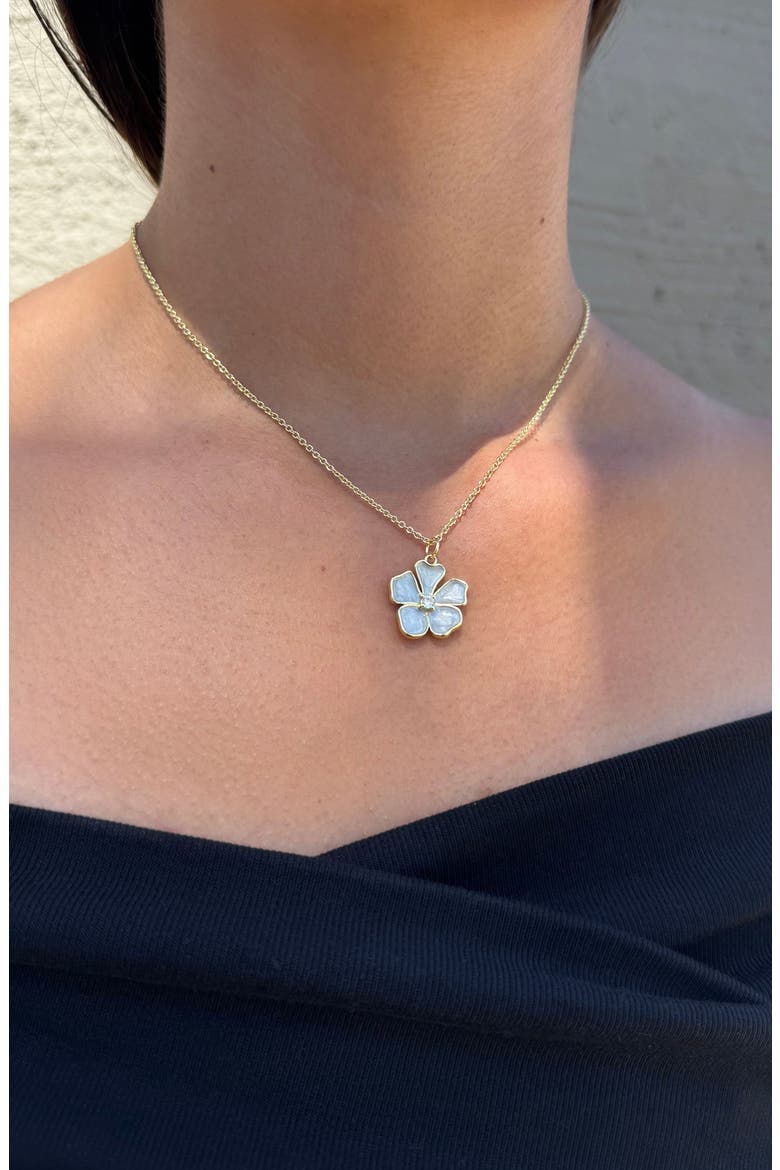 Mother-of-Pearl & Cubic Zirconia Flower Pendant Necklace, Alternate, color, GOLD