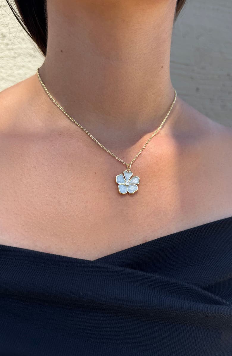 Adornia Mother-of-Pearl & Cubic Zirconia Flower Pendant Necklace, Alternate, color, Gold