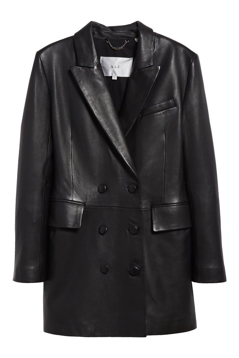 Declan Double Breasted Leather Jacket, Alternate, color, BLACK