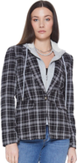 BLUE REVIVAL Hooded Helen Blazer in Black Plaid and Heather Cement