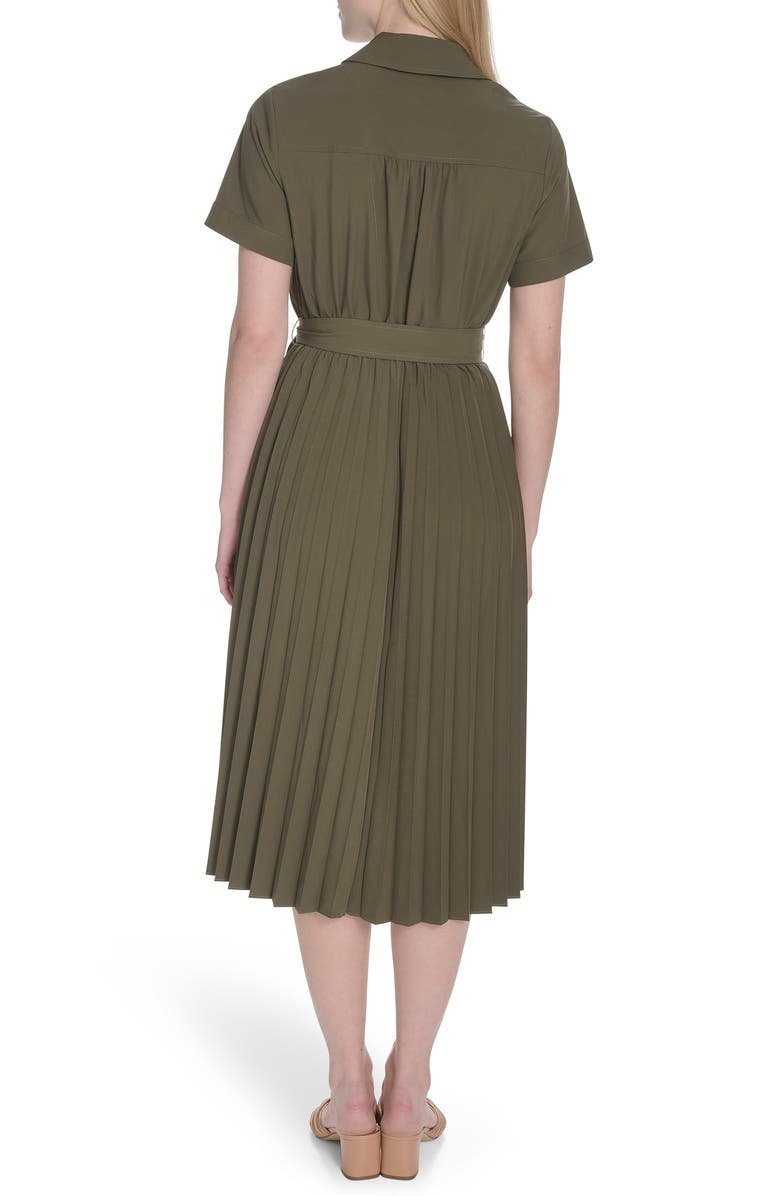 Calvin Klein Short Sleeve Pleated Shirtdress, Alternate, color, Caper