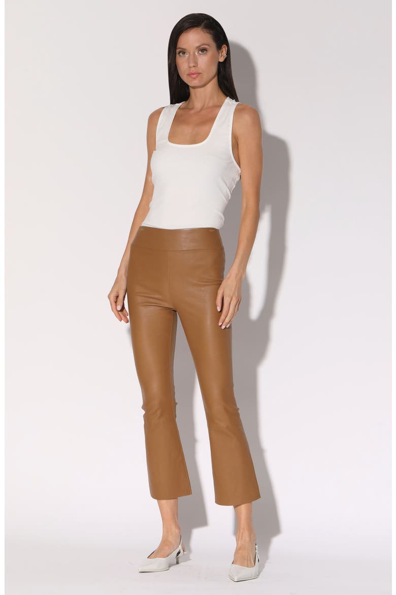 Luisa Leather Crop Flare Leg Pants, Alternate, color, CAMEL