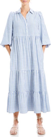 Stripe Tiered Maxi Shirtdress