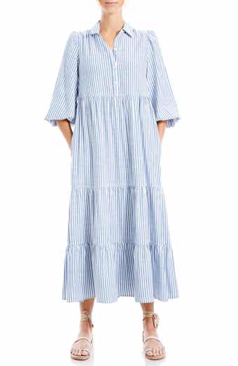 MAX STUDIO Stripe Tiered Maxi Shirtdress