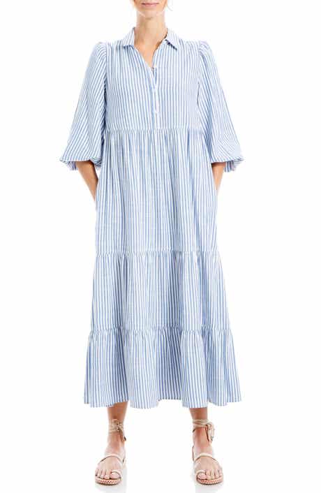 MAX STUDIO Stripe Tiered Maxi Shirtdress