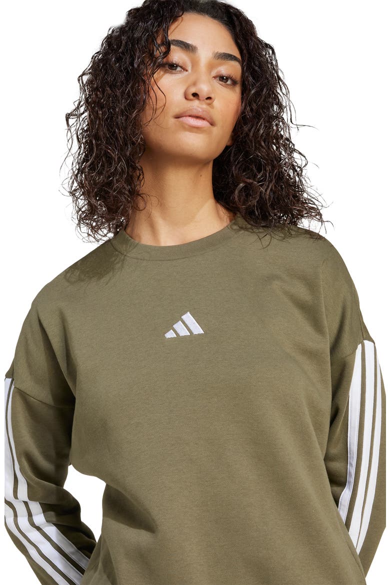 Essentials 3-Stripes Fleece Sweatshirt, Alternate, color, OLIVE STRATA/ WHITE