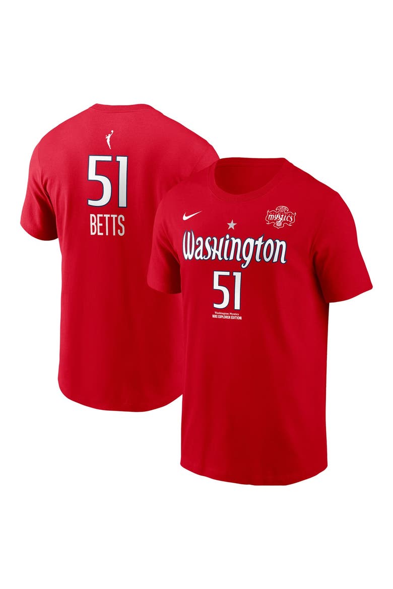 Men's Nike Lauren Betts Red Washington Mystics Explorer Edition Name & Number T-Shirt, Main, color, Red